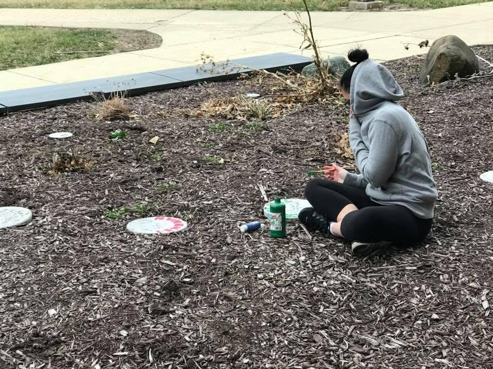 Fresh coat of colorful paint on the stepping stones, April 2018