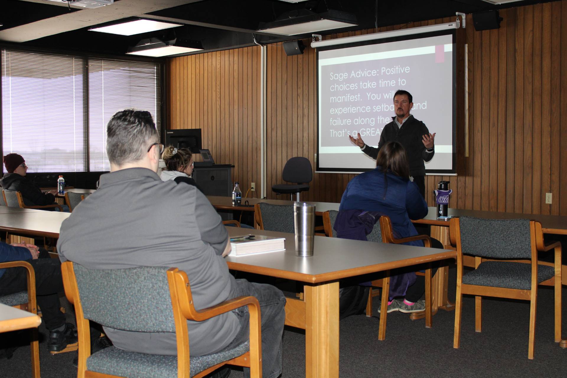 Guest speaker RJ GaBaldon talking to members of the Business Club