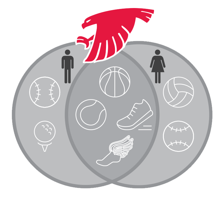 SVCC Athletics Venn Diagram of Sports Played by Men and Women